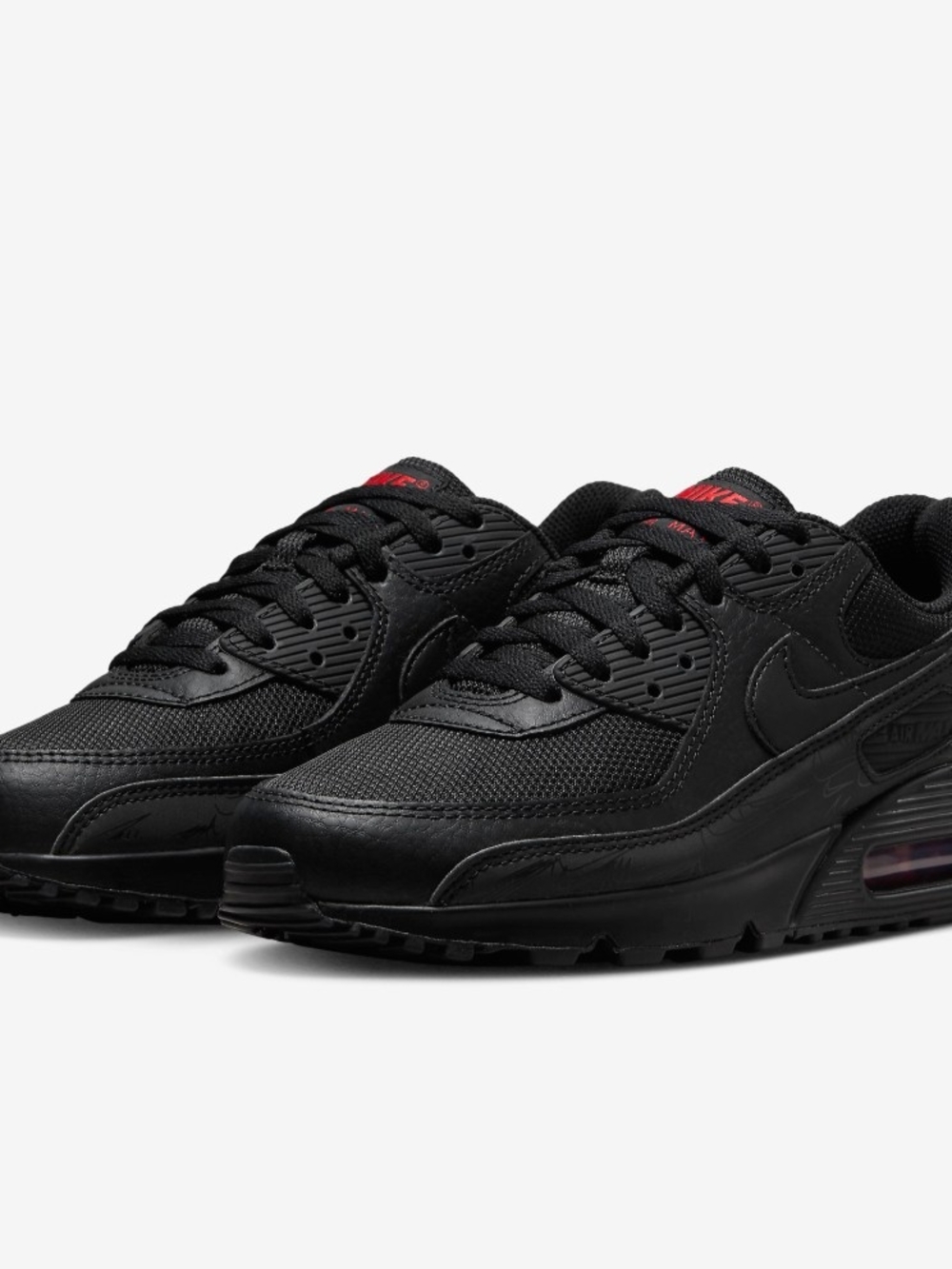 Nike Air Max 90 Men's Sneakers - Black with Red Accents Size 12